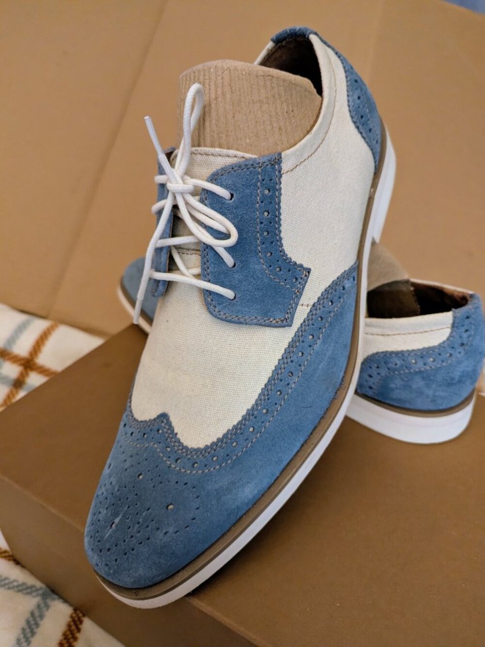 Stacy Adams Mens Blue & White Oxford Shoes Size 9.5